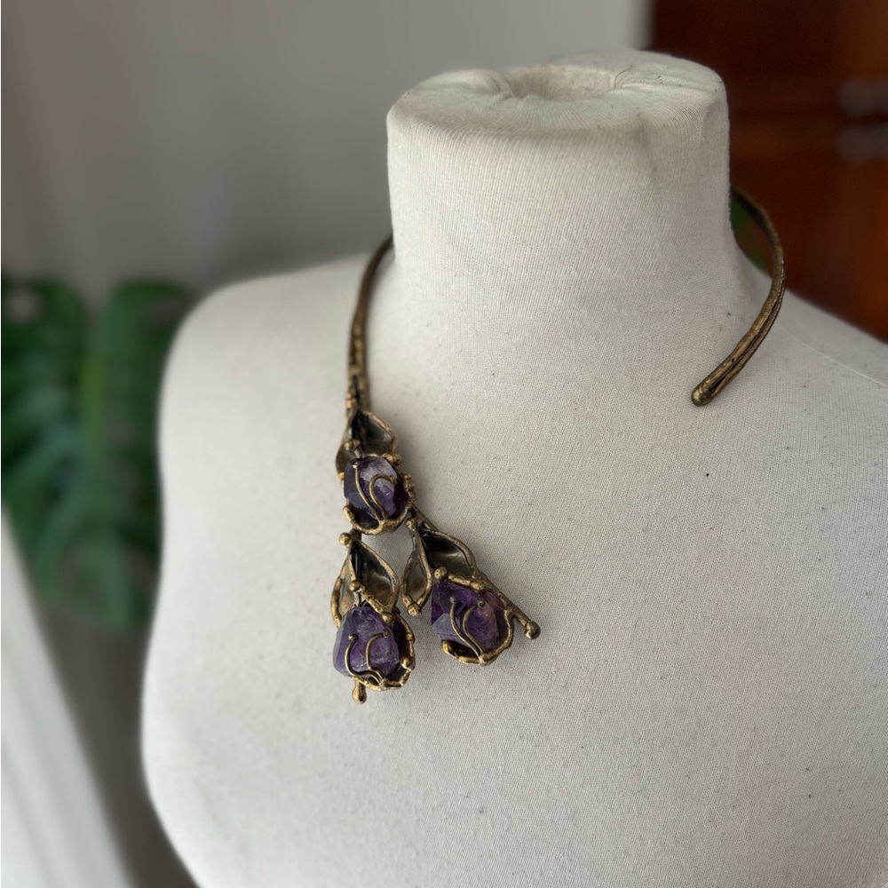 Artisan Brutalist Amethyst Leaf Torque Choker Sta… - image 1